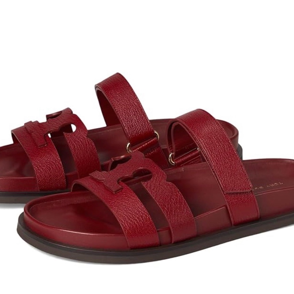 Women's Red Leather Slide Sandals size 8.5 - Picture 2 of 13